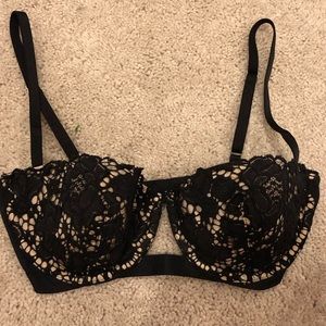 Black lace balconet bra